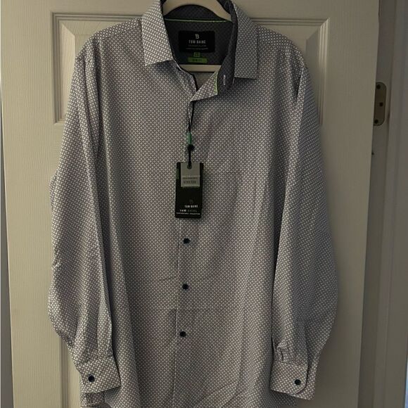 Tom Baine Performance Slim Fit White Blue Print Button Down Shirt Size XXL - Picture 1 of 7
